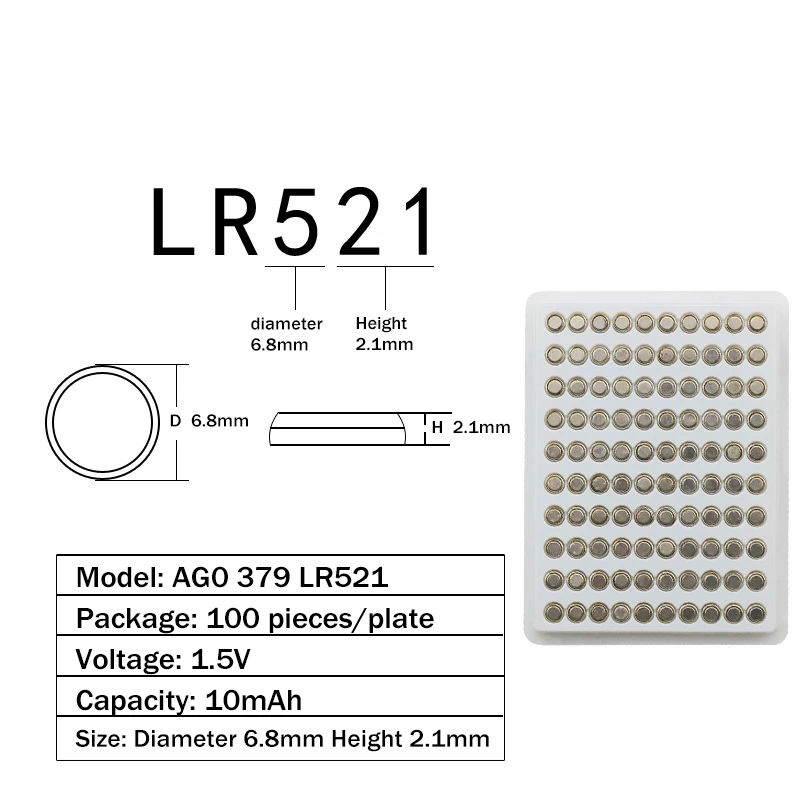 Oradora用の使い捨てバッテリー,6個,100 lr69 lr521 379a 1.55v,Kcel Batterie ij sr521sw d379