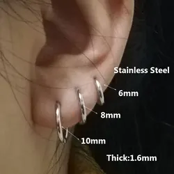 6pcs/lot Stainless Steel Simple Metal Circle Small Hoop Earrings For Women Girls Piercing Jewelry Geometric Round Helix Ear