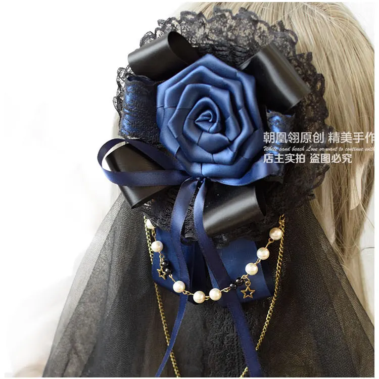 Gothic Lolita Violet Blue Dark Green Dark Black Kill Rose Perianth Grenadine Pills Hairware