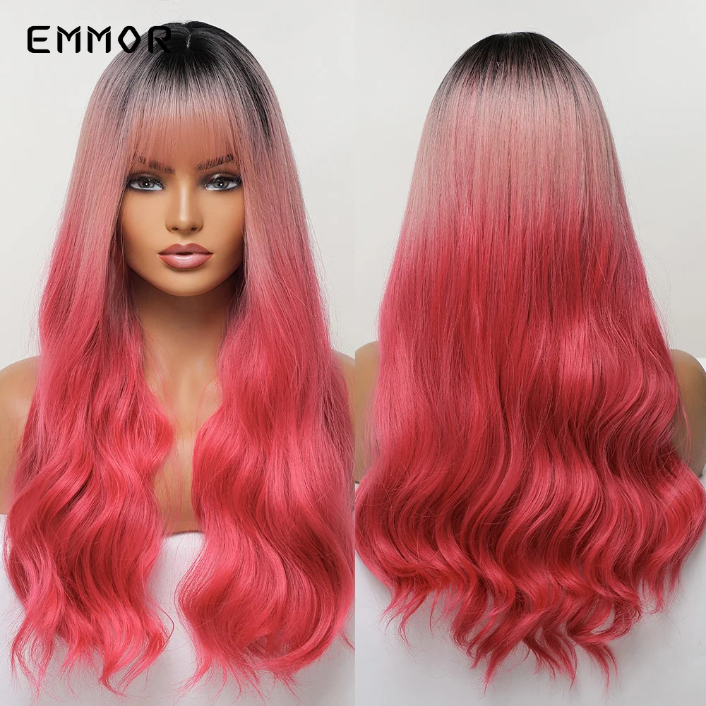 

Emmor Cosplay Wigs Ombre Black to Rose Pink Hair Wig for Women Natural Heat Resistant Fiber Lolita Wigs Halloween Wig