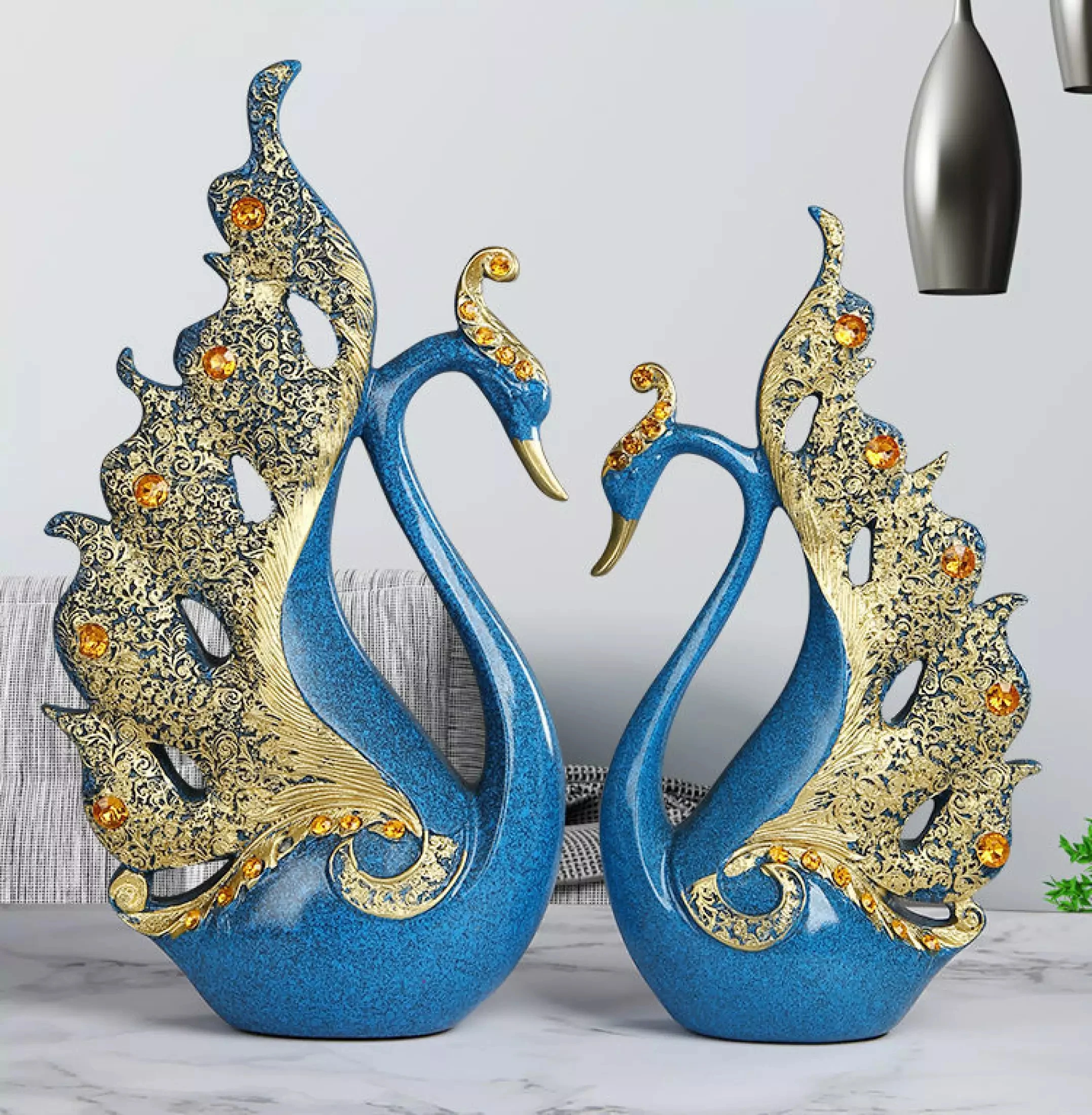 2Pcs/Set Swan Decoration Crafts Home Living Room TV Cabinet Nordic Light Luxury Modern Decoration Wedding