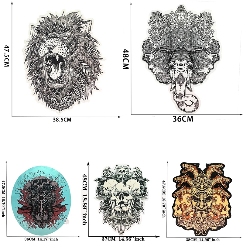 2Pcs Domineering Animallarge Elephant/Lion Big Skull Applique Patches for Clothes Jean jacketDIYDecorationSewing Accessories