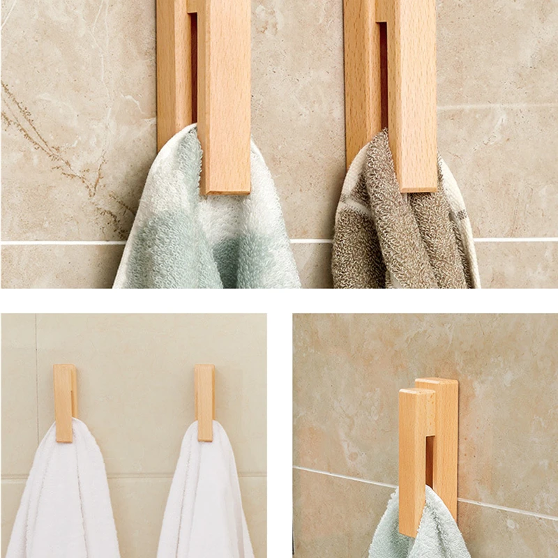 Nordic Walnut Beech Towel Hook Strong Viscose Wall Hanging Door Wooden Creativity Hook Free Punching Bathroom Home Hotel Storage