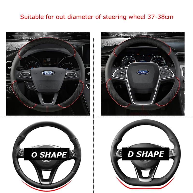 Car Steering-Wheels Cover 38cm For Ford EcoSport Escape Kuga Expedition EL Max Explorer Galaxy S-Max F-Series Raptor Focus 2 3