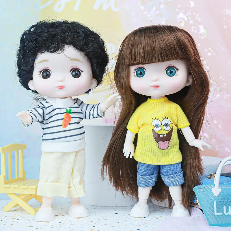 Muñeca articulada 3D de 16 cm para niña, juguete de muñeca pequeña BJD de cuerpo desnudo, expresión de cara, 13 articulaciones móviles, ojos