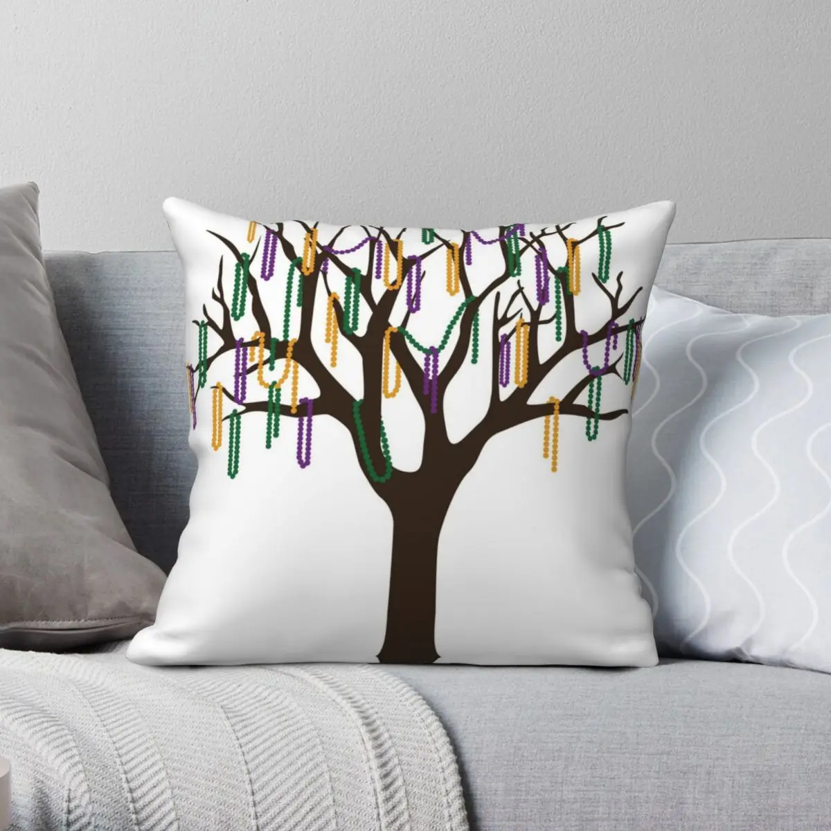 

Tulane Mardi Gras Bead Tree Square Pillowcase Polyester Linen Velvet Pattern Zip Decorative Home Cushion Cover 18"