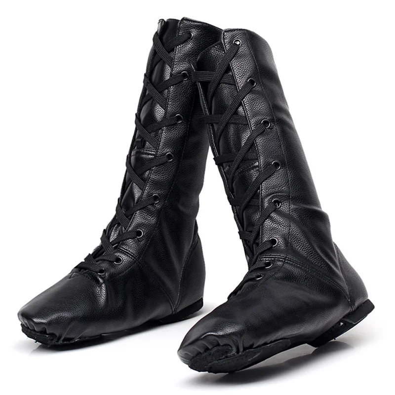 Hot Sale High Quality Fast Delivery Boys Girls Women Men Full Size Black Gold Silver PU Leather High Jazz Boots