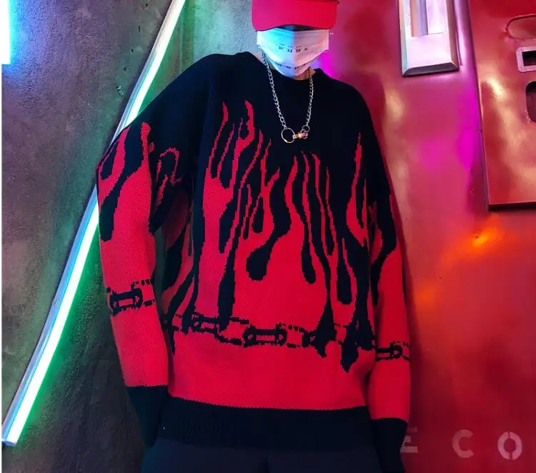 Autumn Winter Harajuku Hot Girl Pattern Knit Top Women Outfits Loose Unisex Pullover Streetwear Fashion Couple Pullover