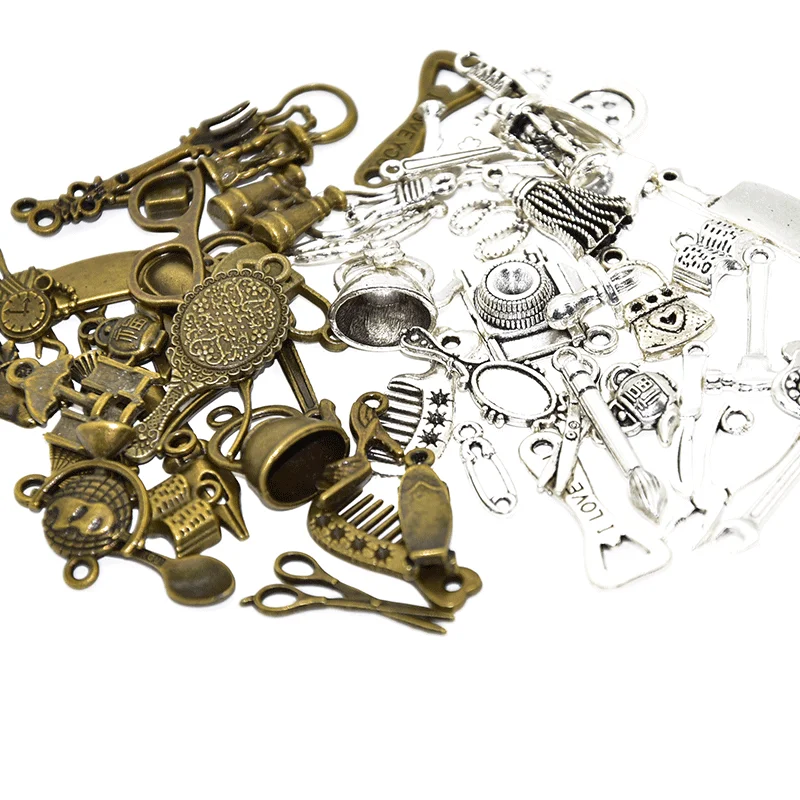 30pcs Wholesale Vintage Daily Necessities Charms Zinc Alloy Metal  Mixed Pendants For DIY Handmade Jewelry Accessories Making