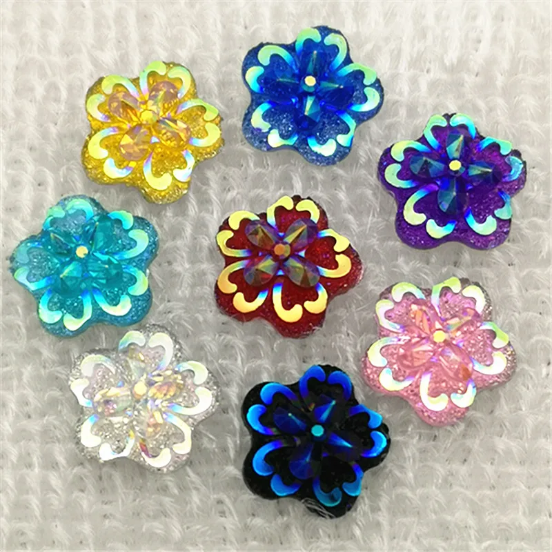 DIY 40PCS 12mm AB flower Resin Rhinestone Flatback Scrapbooking Phone Case craft