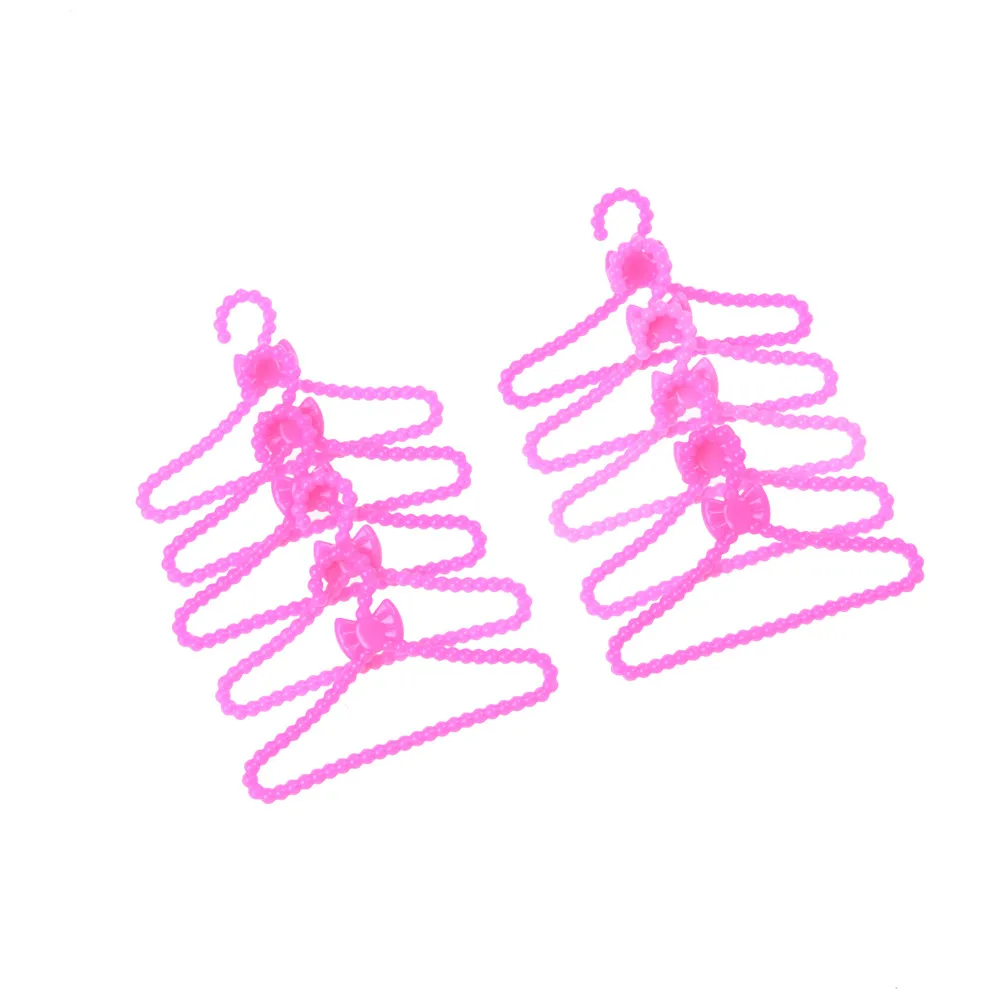 10/12/20PCS Play House Girls' Gift Pink Color Hangers Accessories For Barbie Doll Clothes Dress Outfit Skirt Shoes Pretend Toy