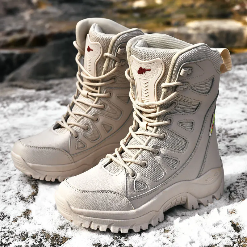 Beige Winter Outdoor Hiking Boots Couple Men Trekking Shoes Women Big Size 46 Hunting Boots For Men Mountain Climbing Sneaker