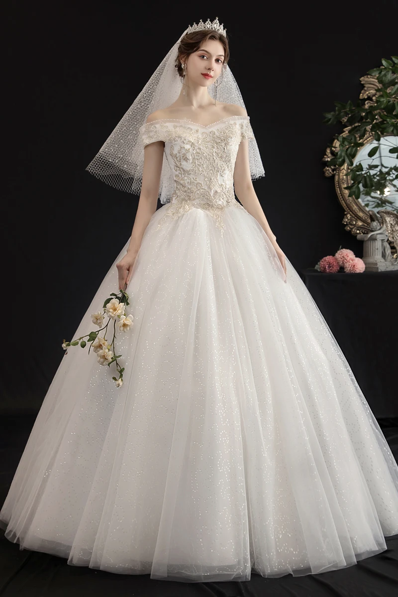 Wedding Dress Ball Gowns 2020 New Style Bride Wedding Dresses Plus Size Lace Up Off-Shoulder Princess Dreamy Embroidery Dress