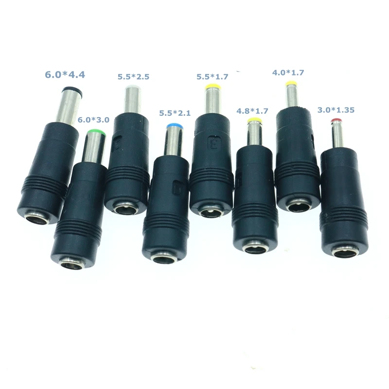 8PCS/ DC 5.5X2.1mm Female Jack Plug Adapter Connectors to 6.3 6.0 5.5 4.8 4.0 3.5mm 2.5 2.1 1.7 1.35mm Male Tips Power Adaptor