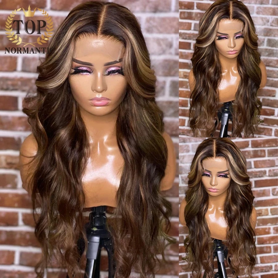 Topnormantic Brazilian Remy Human Hair Wigs For Women Highlight Color Body Wave 13X4 Lace Front Wigs With Pre Plucked Hairline