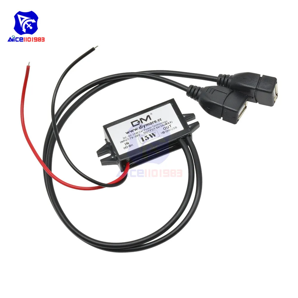 diymore DC-DC Step Down Buck Converter Power Supply Module 12V to 5V 3A 15W for Car Male Female USB Mini USB Micro USB Adapter image 4