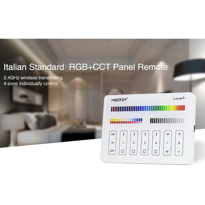 Miboxer M4 DC3.3V 4zone 2.4G Wireless Transmitting Italian Standard RGB/RGBW/RGB+CCT Series Panel Remote Controller