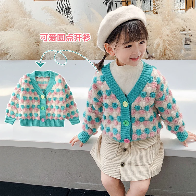 

Baby Girls Autumn Knitted Sweater Foreign Style Children's Korean Pure Cotton Cardigan Sweater Kids Casual Knitwear Clothes X557