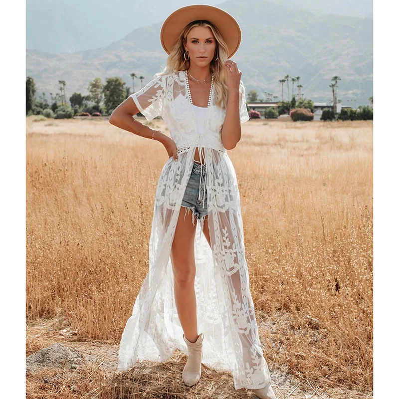 الستر لشاطئ طويل الدانتيل الشاطئ فستان المرأة السباحة التستر حجم كبير صيدا دي برايا رداء دي بلاج قفطان الشاطئ التستر #1