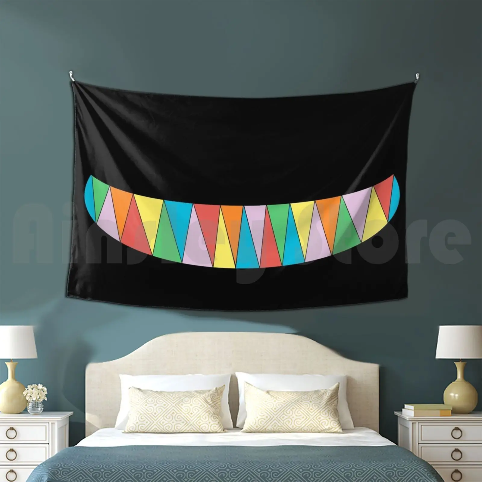 

Tapestry Cheshire Candy Smile 3262 Candy Rainbow Color Cat Alice Wonder Land Teeth Sharp Fangs