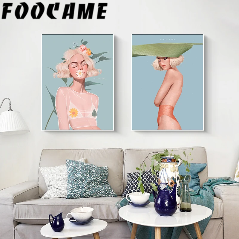 

Plant Flower Leaves Summer Woman Canvas Art Painting Nordic Fashion Posters Modern Decoration Print Wall Pictures Living Room