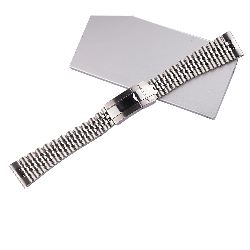 CARLYWET 22mm Silver Stainless Steel Replacement Wrist Watch Band Strap Bracelet Jubilee with Oyster Clasp For Seiko