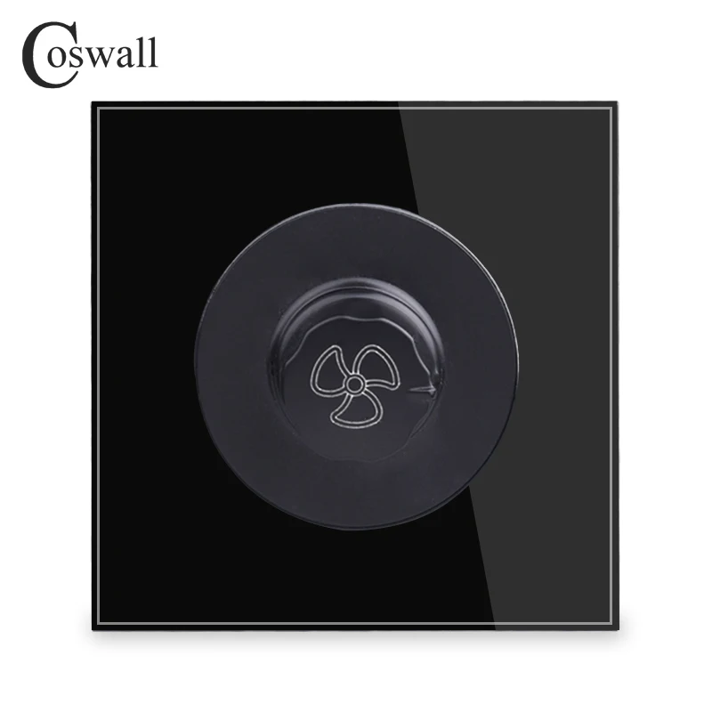 

COSWALL Fan Controller Regulator Luxury Crystal Glass Panel On / Off Wall Switch 16A 0~450W AC 220V R11 Series Black Gray White