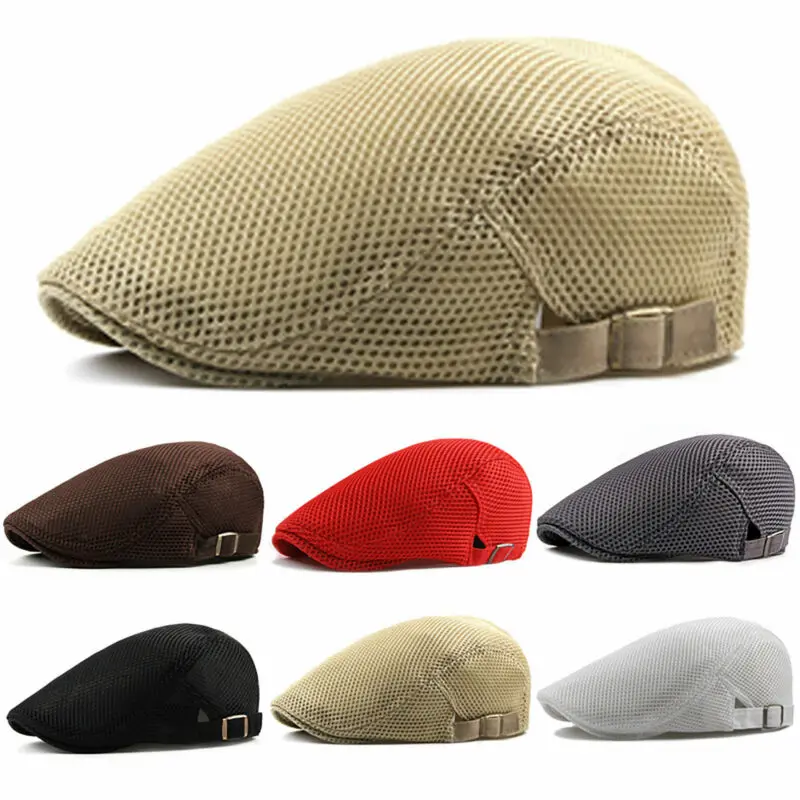 Fashion Men Women Flat Cap Mesh Summer Golf Driving Sun Beret Cabbie Hat Breathable Vintage Outdoor Sunscreen Cap Boina Caps