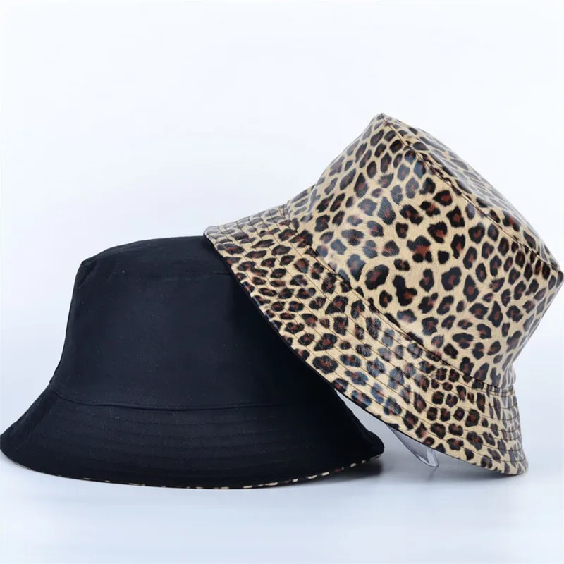 2021 Pu Leopard Print Bucket Hat Fisherman Hat Outdoor Travel Hat Sun Cap Hats for Men and Women 112