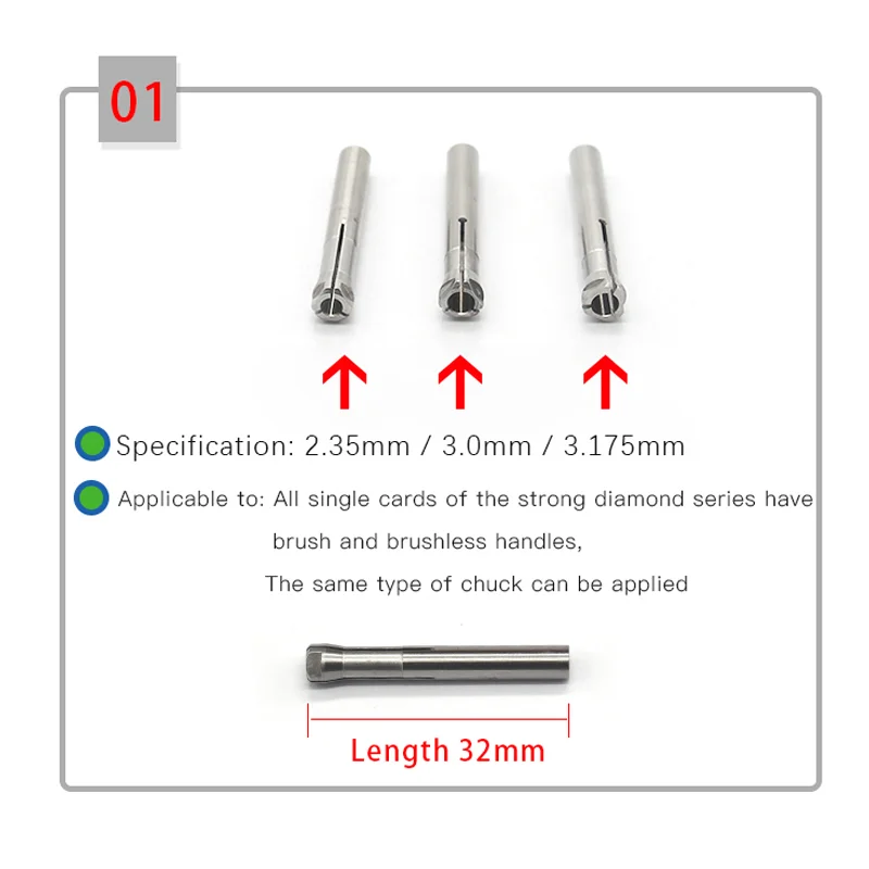 1 Pc STRONGDRILL Micromotor Polishing Handpiece 2.35mm 3.0mm 3.175mm Chuck for Strong double-lock chuck