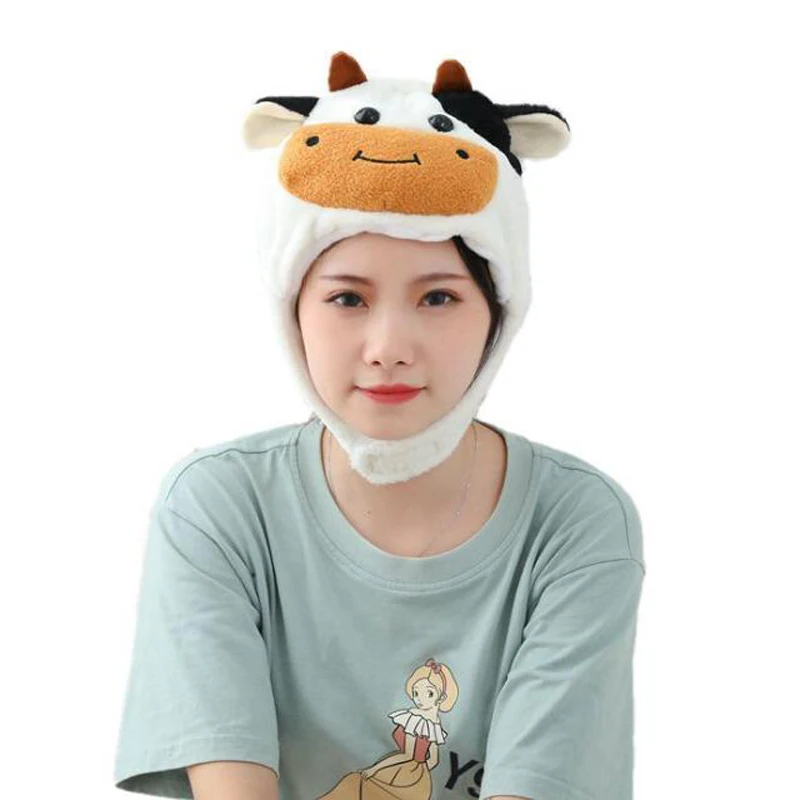 

Milk Cow hood hat cartoon hood plush hat toy children birthday stuffed cap gift