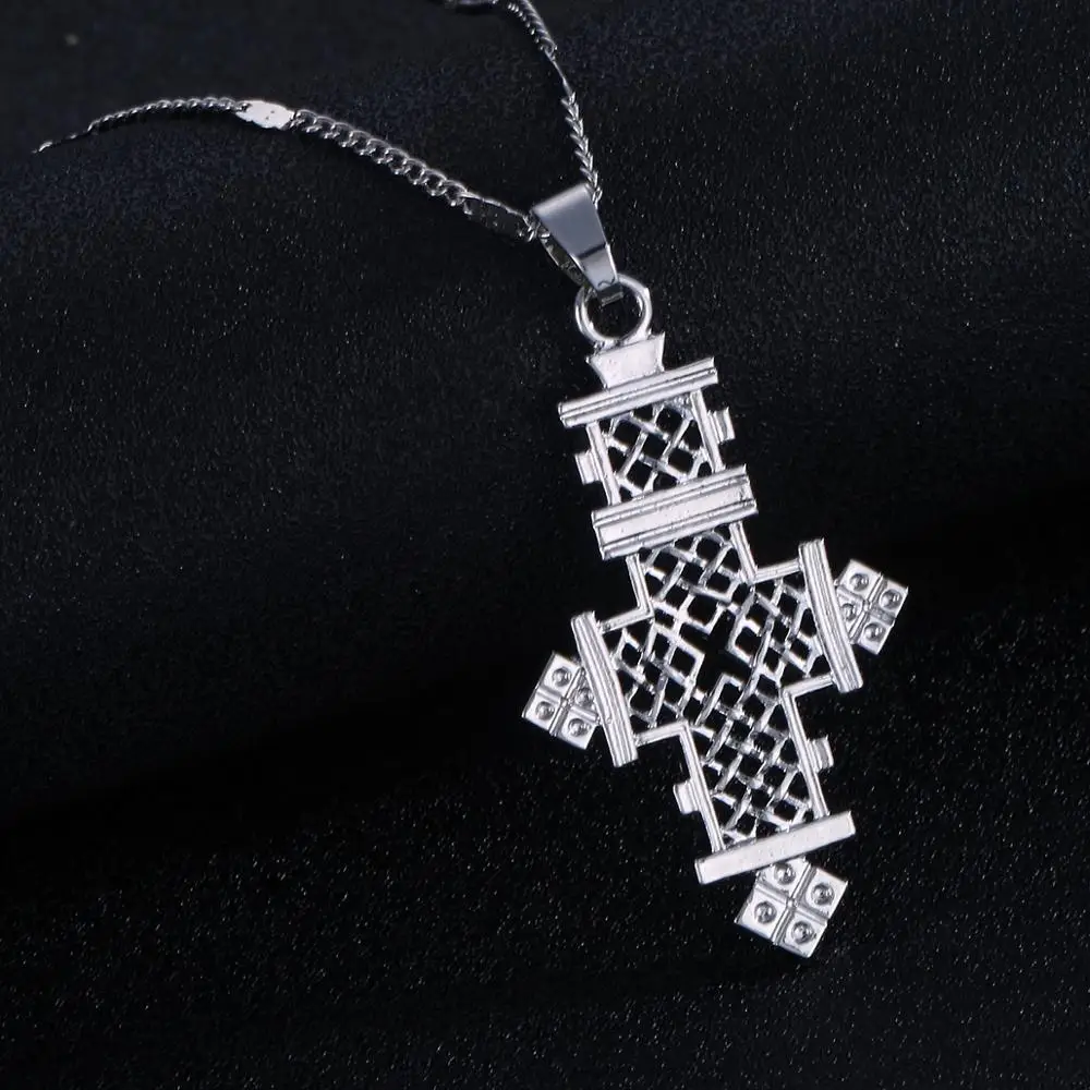 Silver Color African Trendy Cross Pendant Necklace Ethiopian Trendy Cross Women Chain Jewelry Gifts