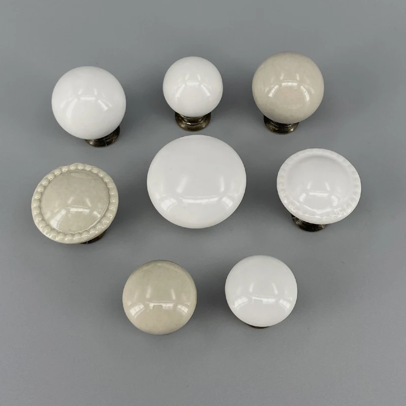 1x White /Grey Ceramic Kitchen Cabinet Knobs Kids Wardrobe Handles Furniture Bedroom Dresser Drawers Pulls Simple