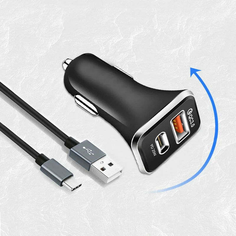 

Universal Black Type C Phone Car Charger Adapter USB QC3.0 PD Type-C Quick Charging Lighter Interior Parts Car Accessories