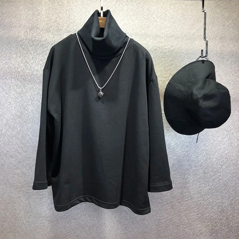 

Men autumn and winter new classic contracted turtleneck loose jumper Japanese dark design large size base shirt