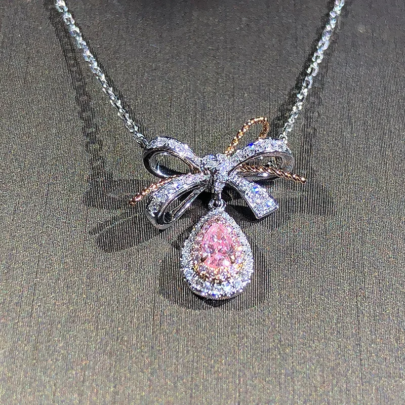 18K gold necklace 0.15ct natural pink diamond and 0.2ct white diamonds necklace