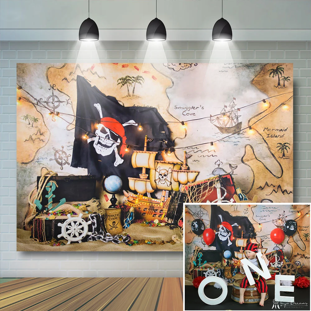 

Mocsicka Boy's 1st Birthday Cake Smash Backdrop Photography Newborn Pirate Adventure Kids Map Baby Childhood Photo Studio