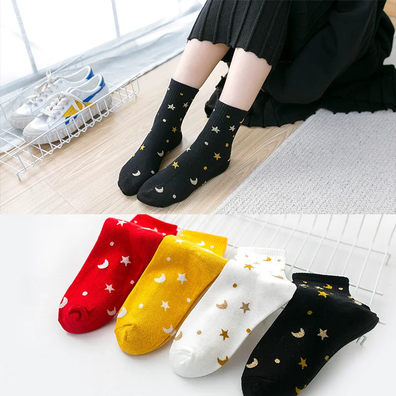 Primavera e l\'estate New Planet Space Cartoon Cotton Socks Harajuku Creative Moon Stars calzini divertenti calzini da donna Casual di moda