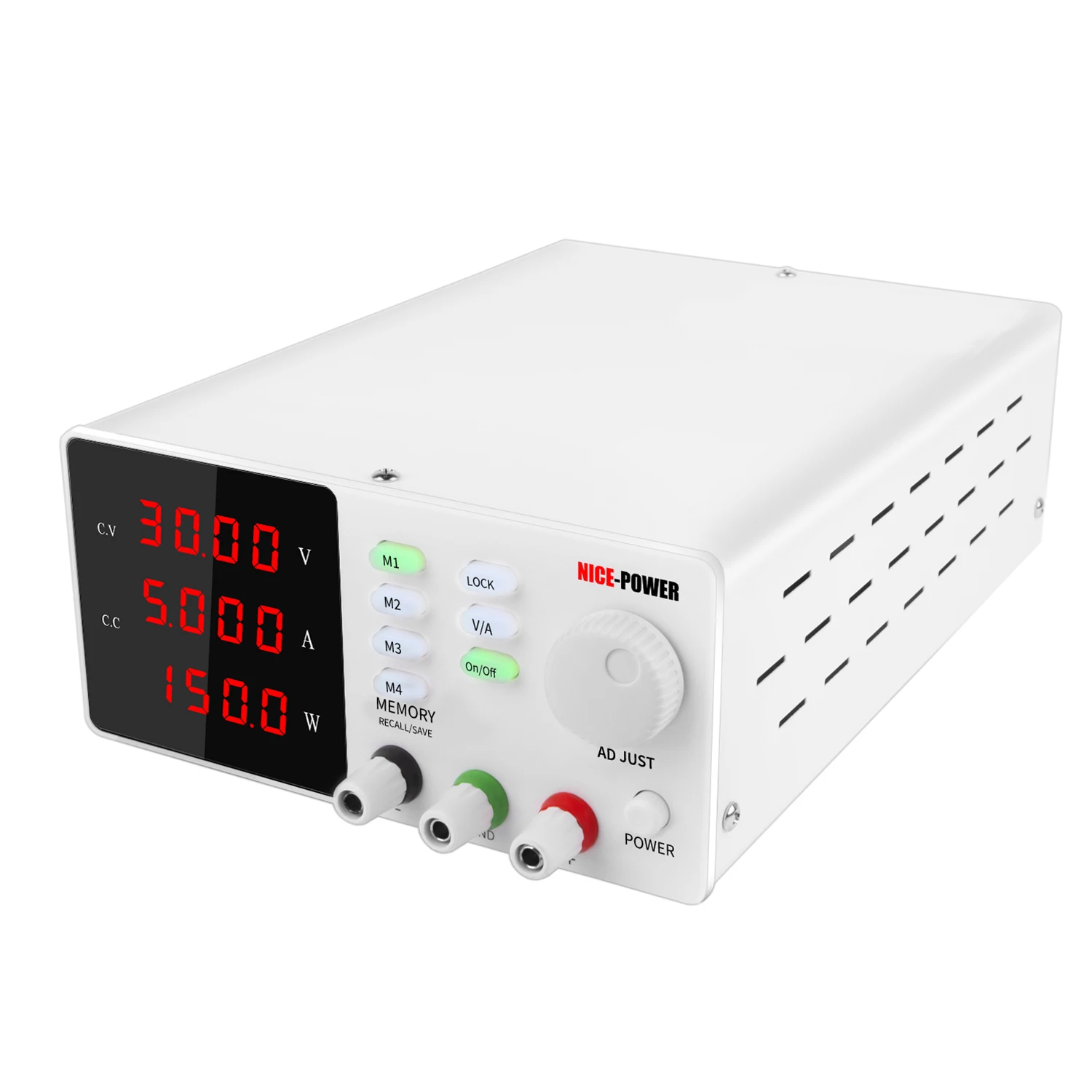 

NICE-POWER SPPS-S305 White 30V 5A switching voltage Coarse Fine Adjustments variable 4-Digits display digital dc power supply