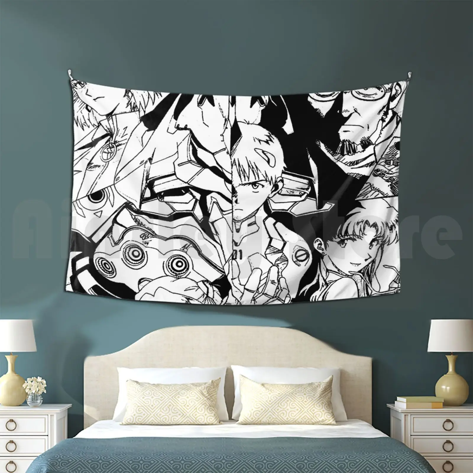 2nd Impact! ( Black ) Tapestry Background Wall Hanging Anime Geek Manga Eva Ikari Gendo Shinji Asuka Katsuragi