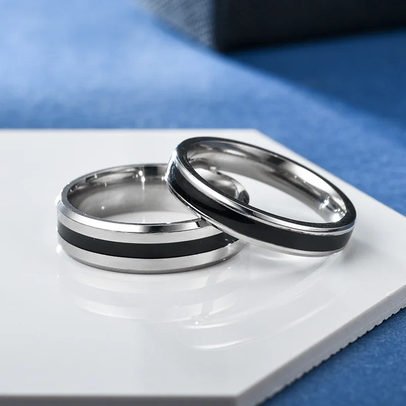 Anillos de boda de Alianza clásica Simple, anillos de pareja de acero inoxidable, aniversario, regalo del Día de San Valentín, nombre grabado personalizado
