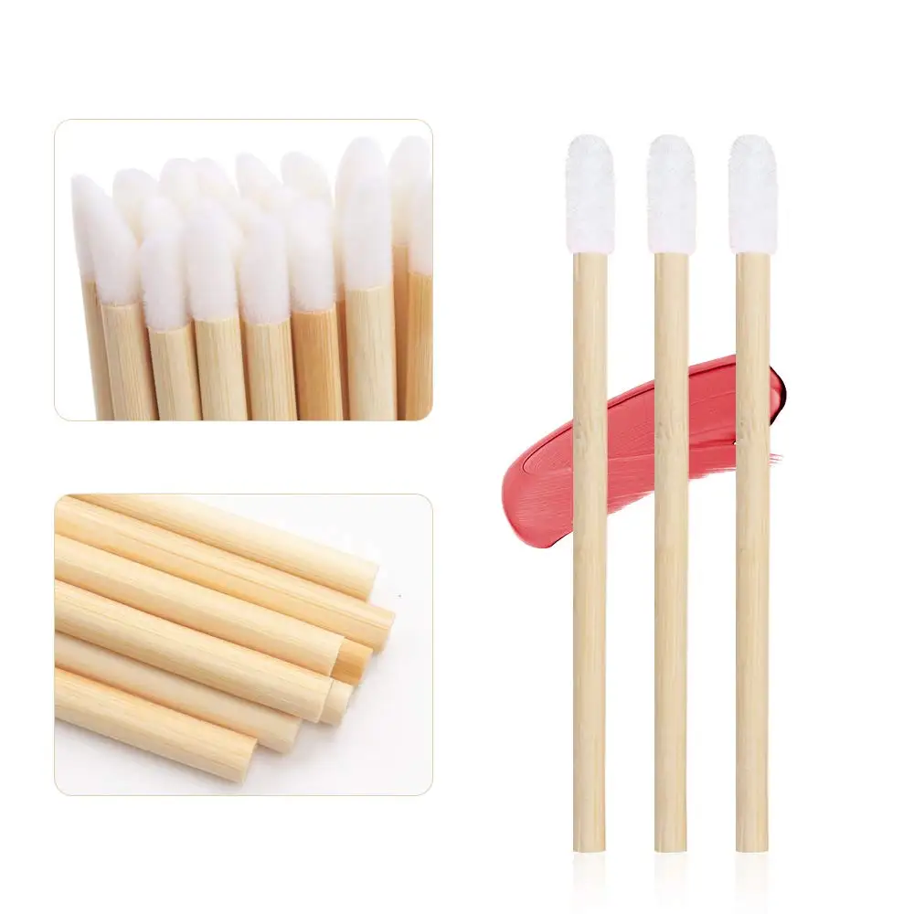 200pcs High Quality Flocked Wood Lip Brush Disposable Bamboo Handle Mascara Wand Brush Lip Gloss Wand