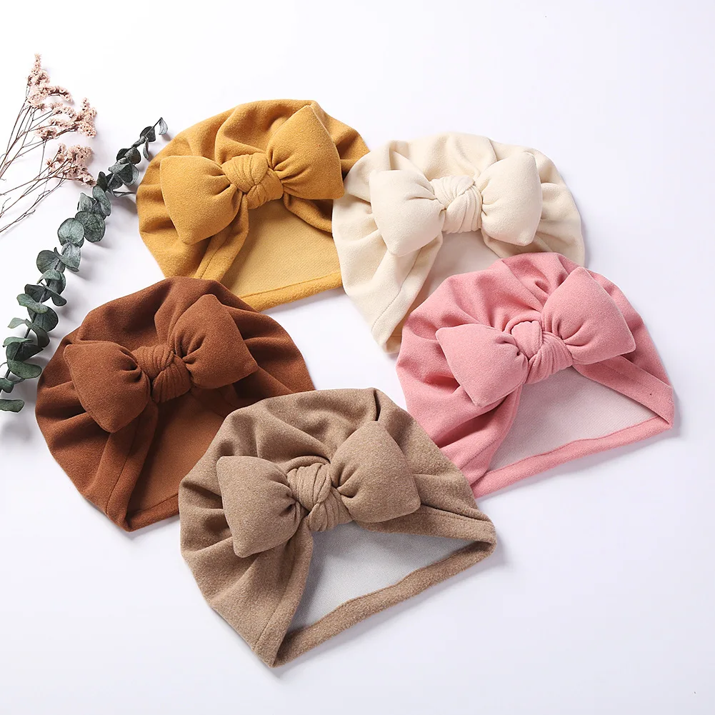 

16 PCS/LOT, Soft Fabric Knot Bow Baby Turban Hat For Autumn Winter, Bowknot Beanie Caps Warm Hat , Baby Shower GIft Photo Props