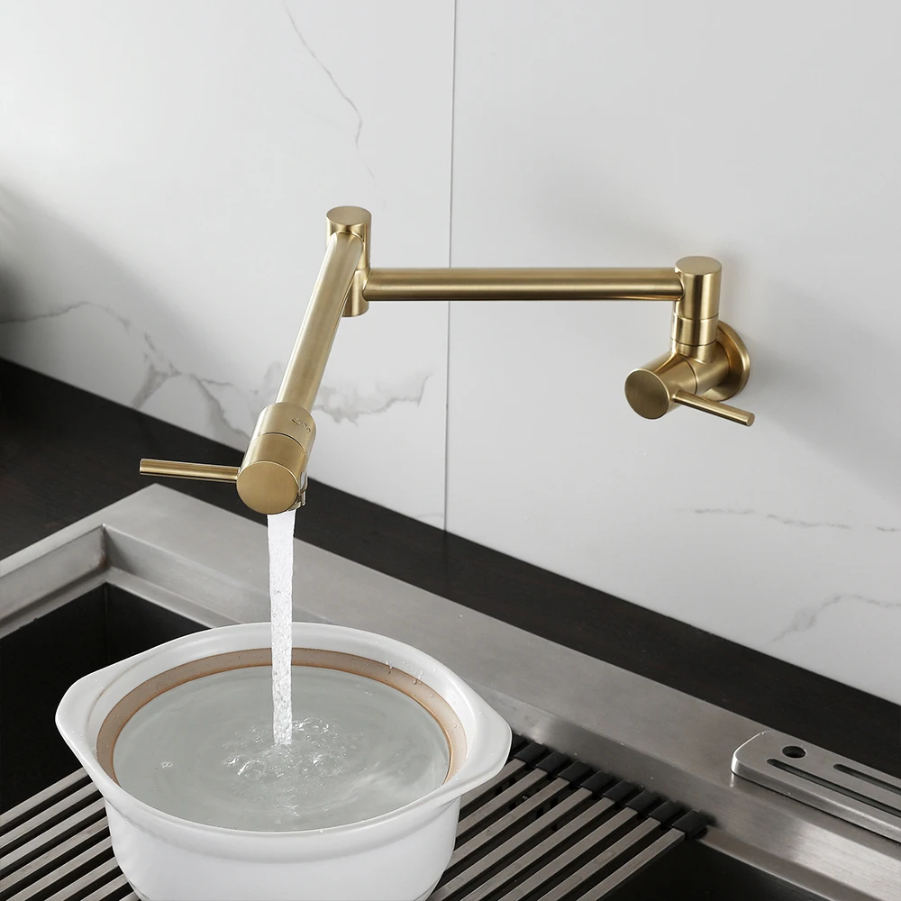 SKOWLL Kitchen Faucet Single Cold Wall Mount Tap Pot Filler Taps Swivel Folding Retractable Rotary Stretch Basin Faucet Sink Tap