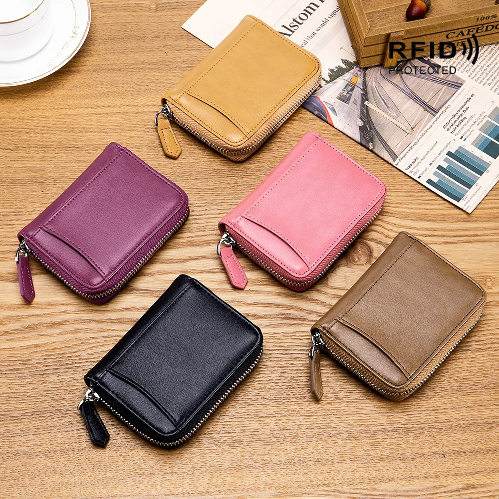 Fashion Genuine Leather Coin Purse Female Woman Cowhide Small Mini Wallet Rfid Short Wallets Change Storage Pocket Bag for Men