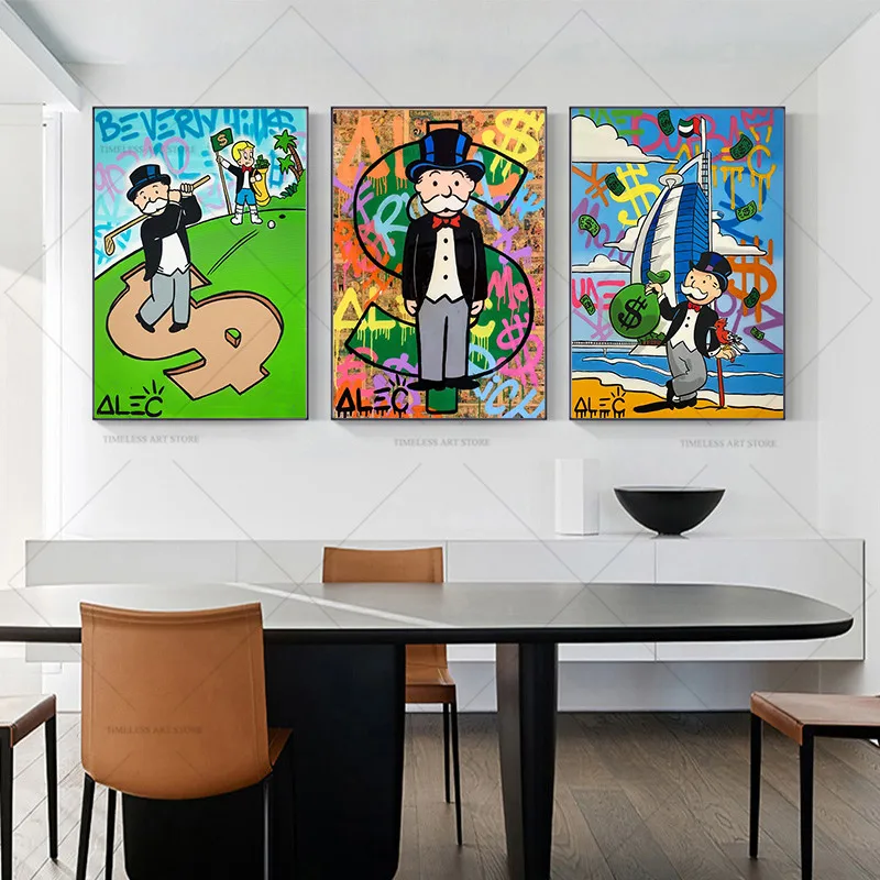 Alec Graffiti Monopoly Millionaire Money Street Art Canvas Prints Painting Wall Art Pictures for Living Room Decoration - view 2