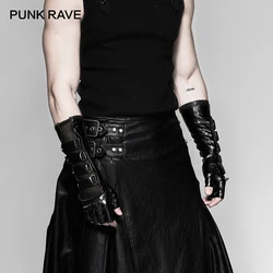 PUNK RAVE Steampunk locomotora negra guantes largos para hombre moda gótica remaches de roca malla + cuero PU recubierto guante con remaches para hombre un par