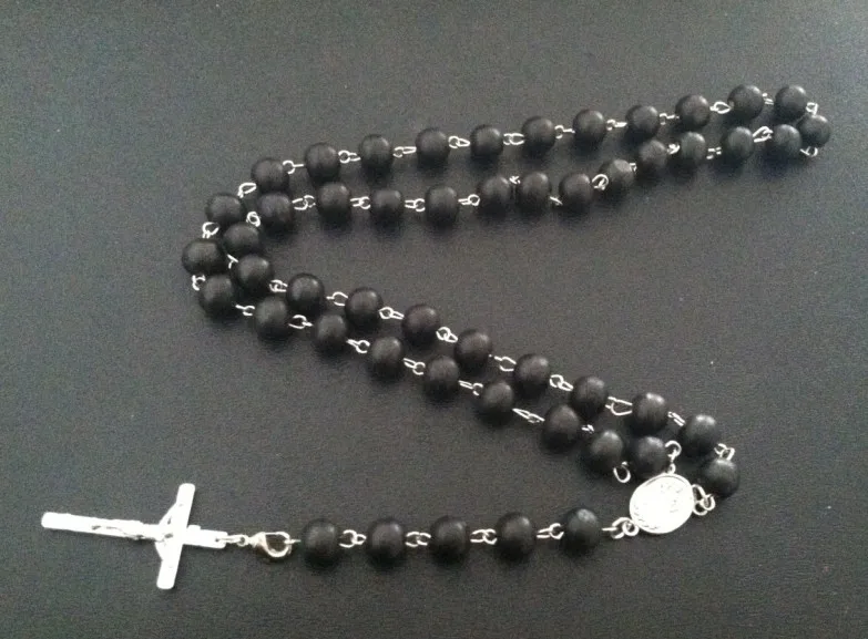 NEW Good hardwood rosary beaded Jesus CROSS wooden pendant necklace for men and women Handmade beaded necklaces