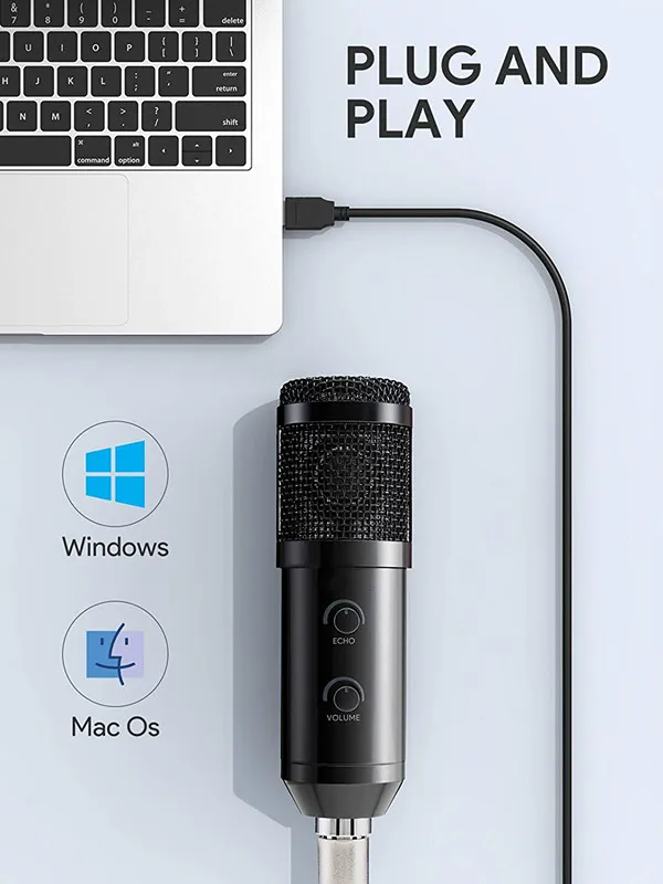 USB Condenser Microphone Plug&Play USB Microphone Kit Podcast Microphone, USB Computer Studio Cardioid Condenser Mic Kit