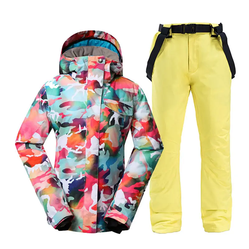 Camouflage Snow Suit for Girls, Outdoor Sports Wear, Snowboard Clothing Sets, Waterproof Skiing Costume, Jacket and Pant Women